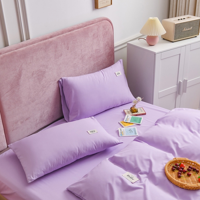 91家纺网 家纺一手货源 找家纺 秋艳家纺 2023新款秦至棉纯色双拼四件套 浅紫