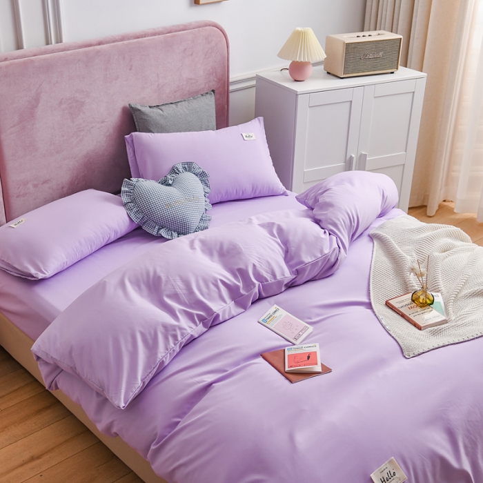 91家纺网 家纺一手货源 找家纺 秋艳家纺 2023新款秦至棉纯色双拼四件套 浅紫