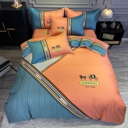 91家纺网 家纺一手货源 找家纺 （总）金爱家 2021新款全棉13372四件套条格简约系列