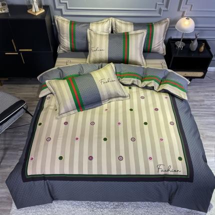 91家纺网 家纺一手货源 找家纺 金爱家 2021新款全棉13372四件套条格简约系列 古奈