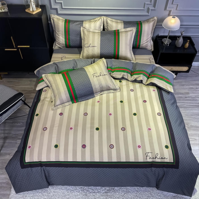 91家纺网 家纺一手货源 找家纺 金爱家 2021新款全棉13372四件套条格简约系列 古奈