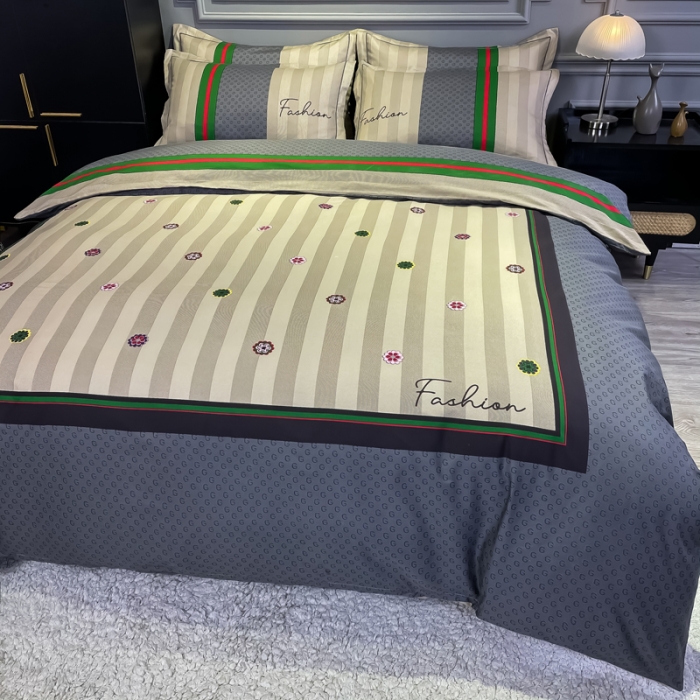 91家纺网 家纺一手货源 找家纺 金爱家 2021新款全棉13372四件套条格简约系列 古奈