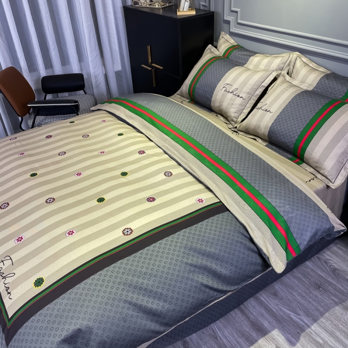 91家纺网 家纺一手货源 找家纺 金爱家 2021新款全棉13372四件套条格简约系列 古奈