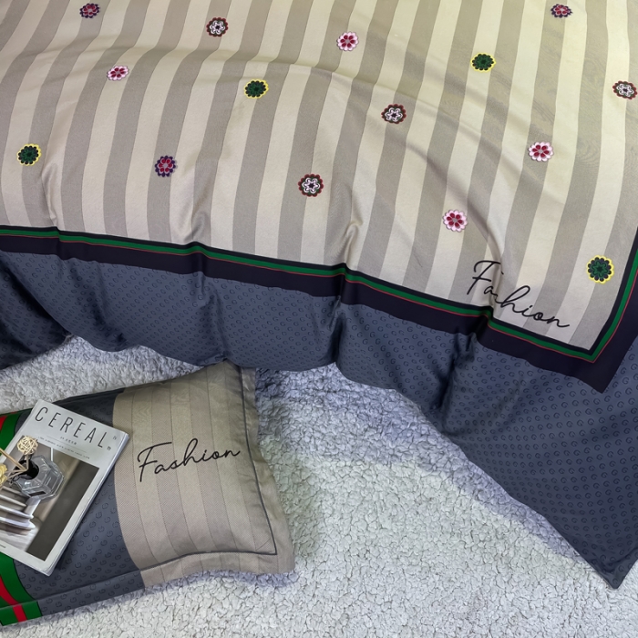 91家纺网 家纺一手货源 找家纺 金爱家 2021新款全棉13372四件套条格简约系列 古奈