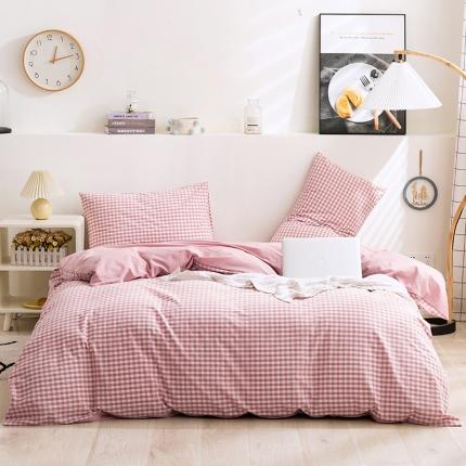 简色坊 2023新款全棉水洗棉四件套 豆沙小格