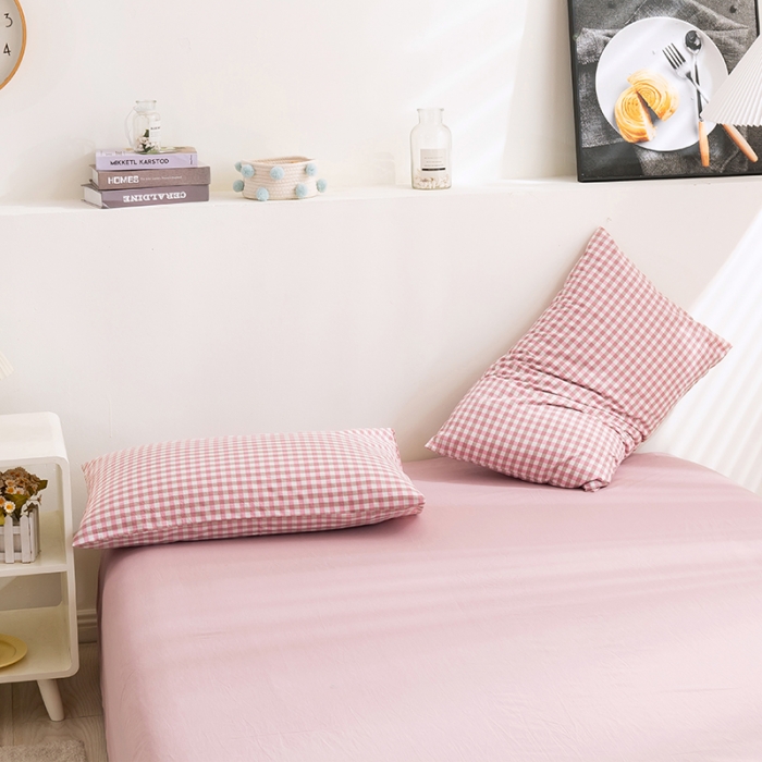 91家纺网 家纺一手货源 找家纺 简色坊 2023新款全棉水洗棉四件套 豆沙小格