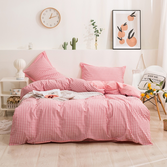 91家纺网 家纺一手货源 找家纺 简色坊 2023新款全棉水洗棉四件套 粉小格