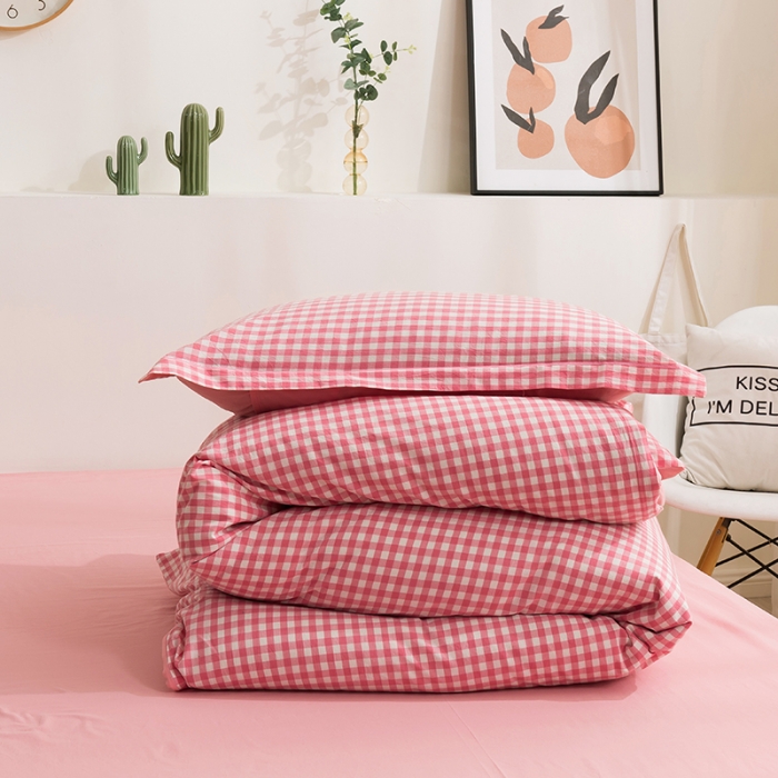 91家纺网 家纺一手货源 找家纺 简色坊 2023新款全棉水洗棉四件套 粉小格