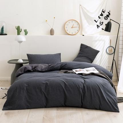 简色坊 2023新款全棉水洗棉四件套 条格-灰