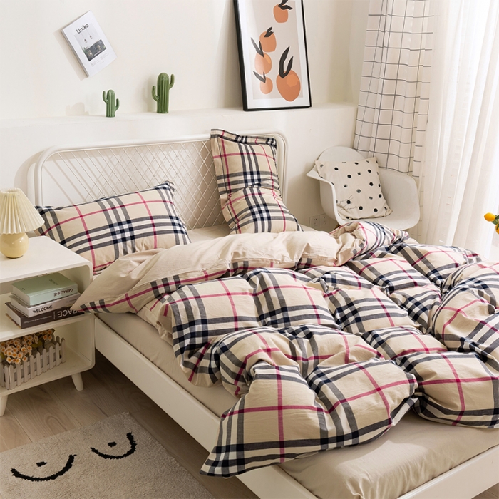 91家纺网 家纺一手货源 找家纺 简色坊 2023新款全棉全棉水洗棉四件套 格韵