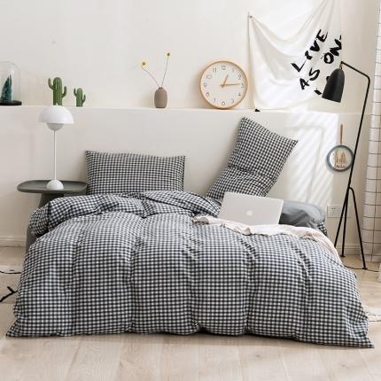 简色坊 2023新款全棉水洗棉四件套 灰小格