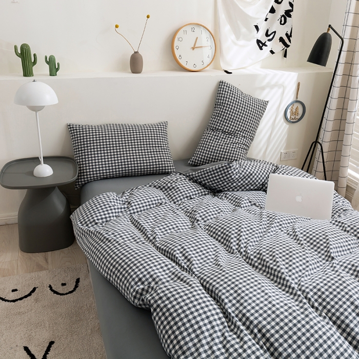 91家纺网 家纺一手货源 找家纺 简色坊 2023新款全棉水洗棉四件套 灰小格