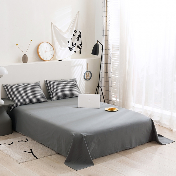 91家纺网 家纺一手货源 找家纺 简色坊 2023新款全棉水洗棉四件套 灰小格