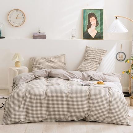 简色坊 2023新款全棉水洗棉四件套 咖小格