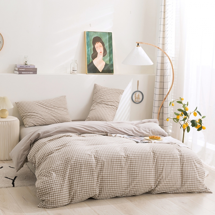 91家纺网 家纺一手货源 找家纺 简色坊 2023新款全棉水洗棉四件套 咖小格