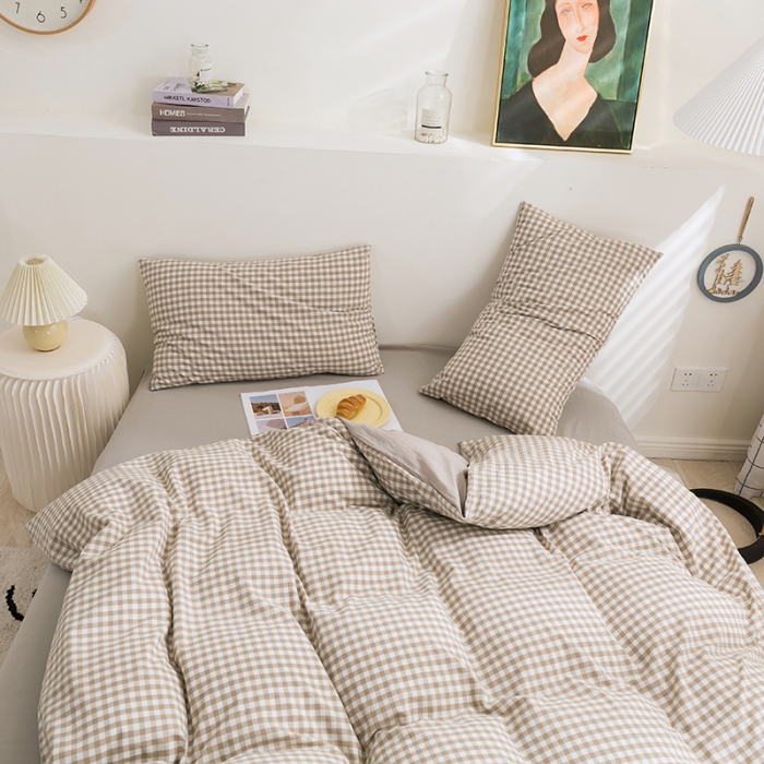 91家纺网 家纺一手货源 找家纺 简色坊 2023新款全棉水洗棉四件套 咖小格