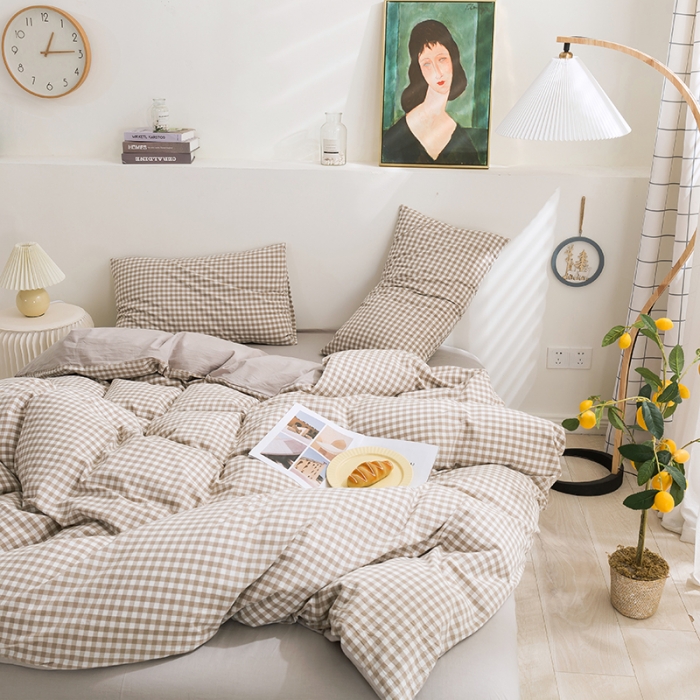 91家纺网 家纺一手货源 找家纺 简色坊 2023新款全棉水洗棉四件套 咖小格