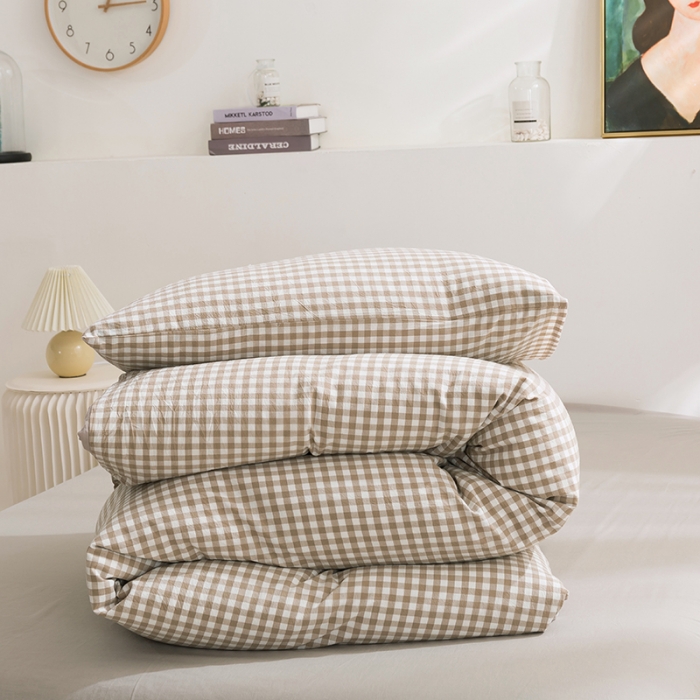 91家纺网 家纺一手货源 找家纺 简色坊 2023新款全棉水洗棉四件套 咖小格