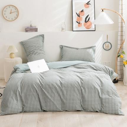 简色坊 2023新款全棉水洗棉四件套 绿小格