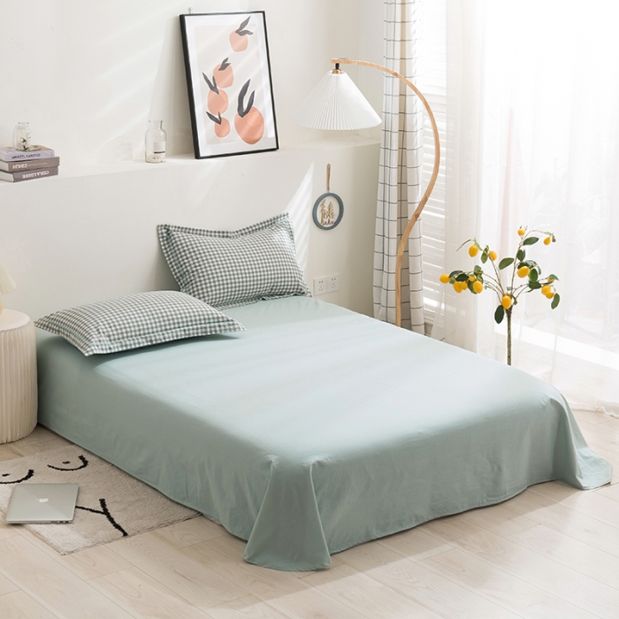 91家纺网 家纺一手货源 找家纺 简色坊 2023新款全棉水洗棉四件套 绿小格