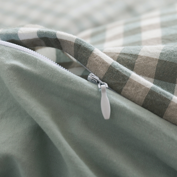 91家纺网 家纺一手货源 找家纺 简色坊 2023新款全棉水洗棉四件套 绿小格