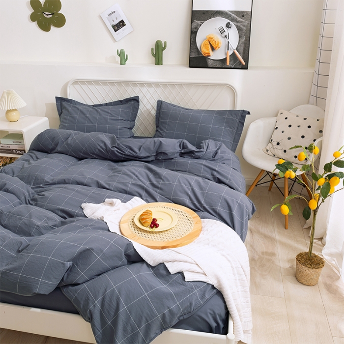 91家纺网 家纺一手货源 找家纺 简色坊 2023新款全棉水洗棉四件套 青春格调-深灰