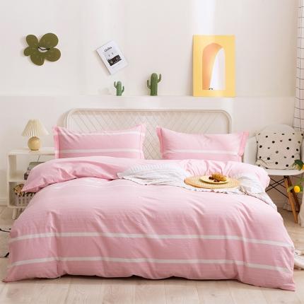 简色坊 2023新款全棉水洗棉四件套 时尚条纹-粉