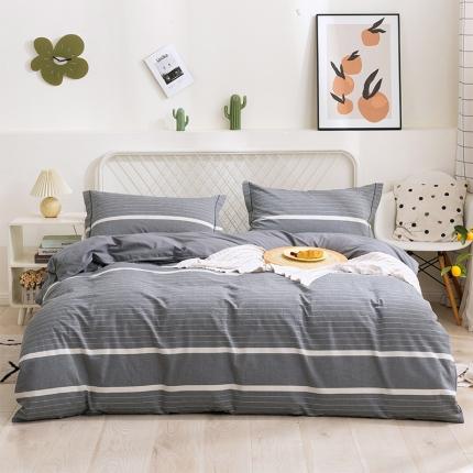 简色坊 2023新款全棉水洗棉四件套 时尚条纹-灰