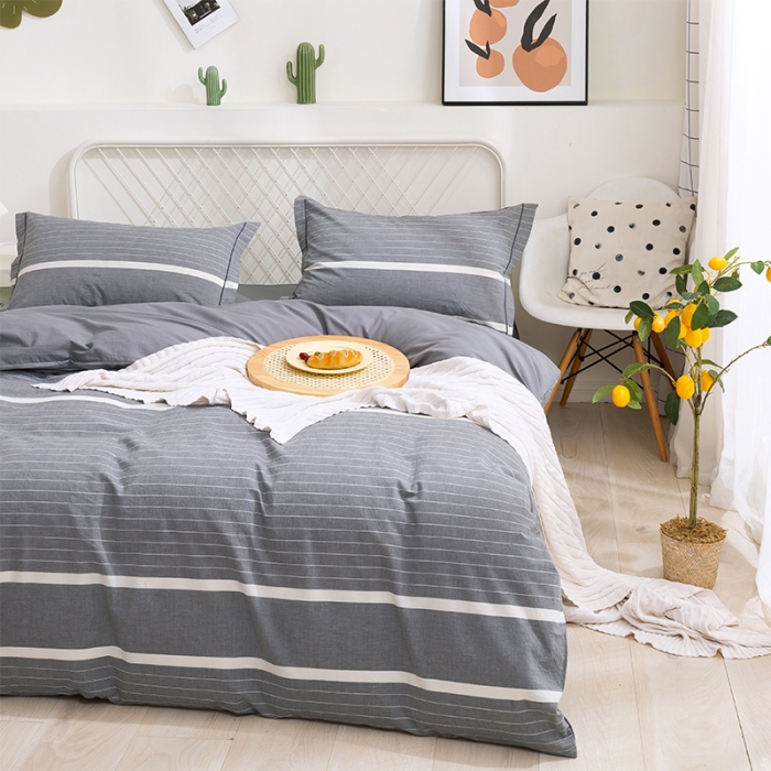91家纺网 家纺一手货源 找家纺 简色坊 2023新款全棉水洗棉四件套 时尚条纹-灰