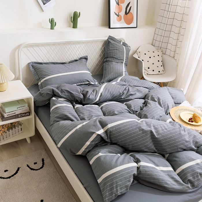 91家纺网 家纺一手货源 找家纺 简色坊 2023新款全棉水洗棉四件套 时尚条纹-灰