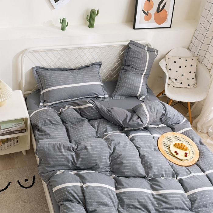 91家纺网 家纺一手货源 找家纺 简色坊 2023新款全棉水洗棉四件套 时尚条纹-灰