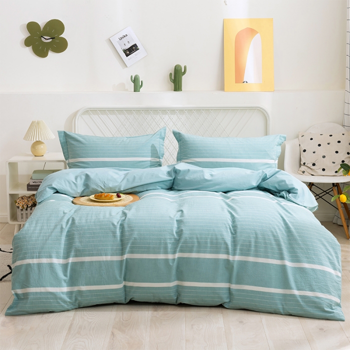 91家纺网 家纺一手货源 找家纺 简色坊 2023新款全棉水洗棉四件套 时尚条纹-兰