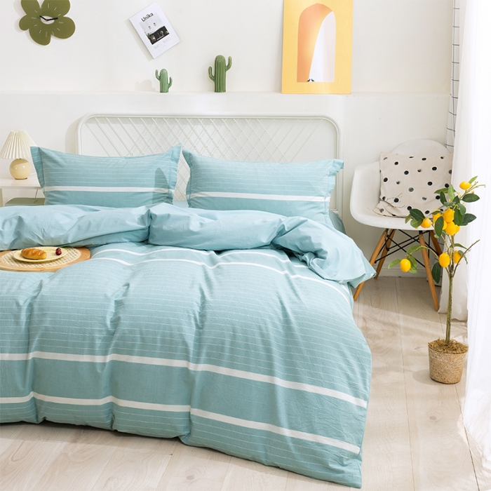 91家纺网 家纺一手货源 找家纺 简色坊 2023新款全棉水洗棉四件套 时尚条纹-兰