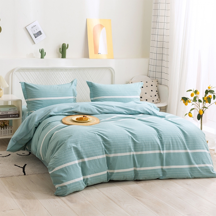 91家纺网 家纺一手货源 找家纺 简色坊 2023新款全棉水洗棉四件套 时尚条纹-兰