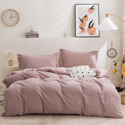 简色坊 2023新款全棉水洗棉四件套 条格-豆沙