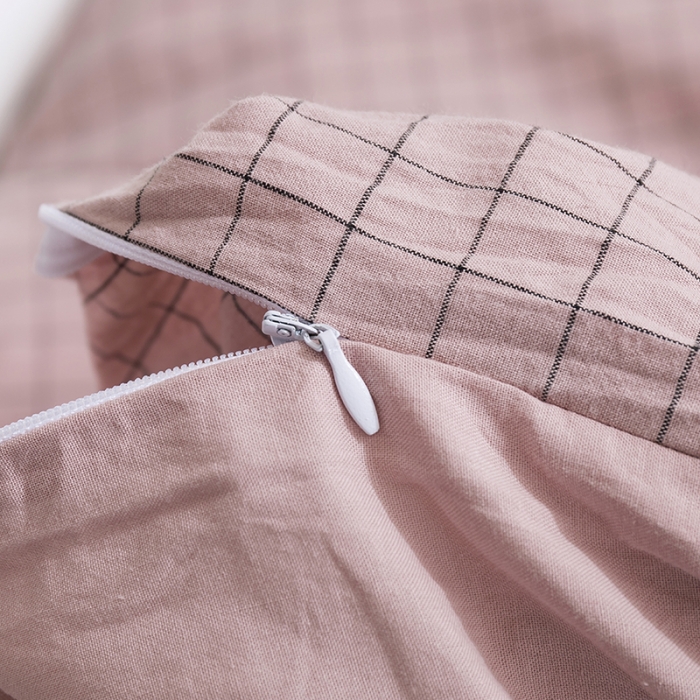 91家纺网 家纺一手货源 找家纺 简色坊 2023新款全棉水洗棉四件套 条格-豆沙