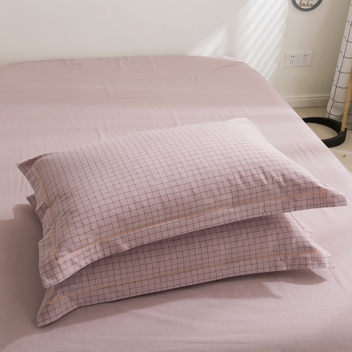 91家纺网 家纺一手货源 找家纺 简色坊 2023新款全棉水洗棉四件套 条格-豆沙