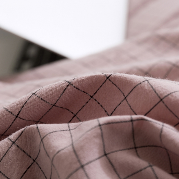 91家纺网 家纺一手货源 找家纺 简色坊 2023新款全棉水洗棉四件套 条格-豆沙