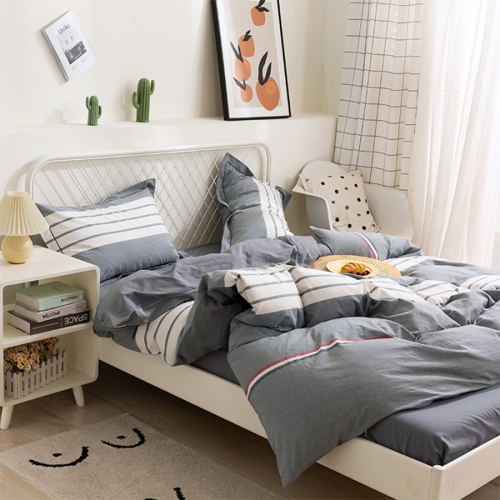 91家纺网 家纺一手货源 找家纺 简色坊 2023新款全棉水洗棉四件套 英伦格调