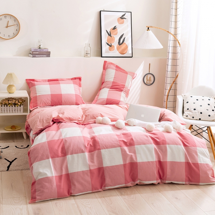 91家纺网 家纺一手货源 找家纺 简色坊 2023新款全棉水洗棉四件套 优雅格调-粉