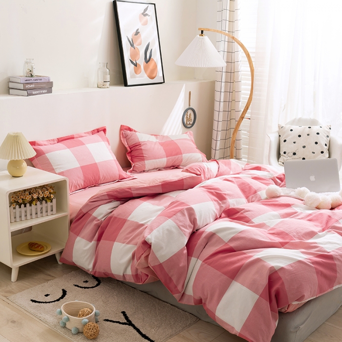 91家纺网 家纺一手货源 找家纺 简色坊 2023新款全棉水洗棉四件套 优雅格调-粉