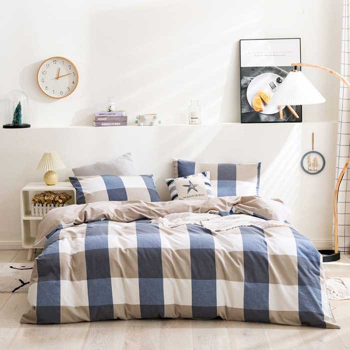 91家纺网 家纺一手货源 找家纺 简色坊 2023新款全棉水洗棉四件套 优雅格调-蓝