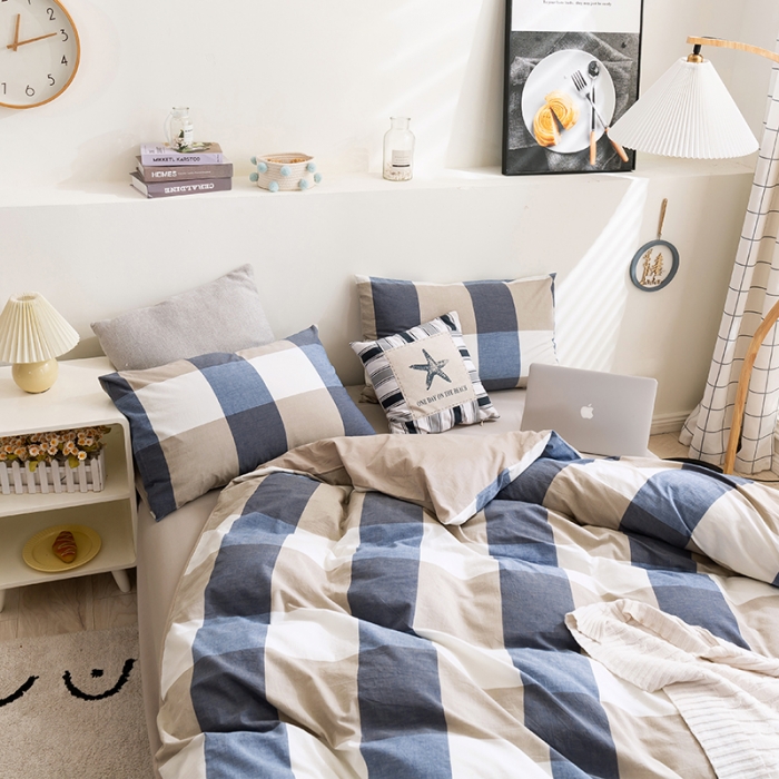 91家纺网 家纺一手货源 找家纺 简色坊 2023新款全棉水洗棉四件套 优雅格调-蓝