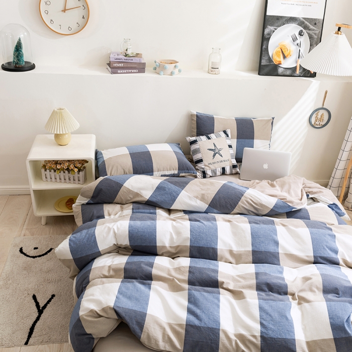 91家纺网 家纺一手货源 找家纺 简色坊 2023新款全棉水洗棉四件套 优雅格调-蓝