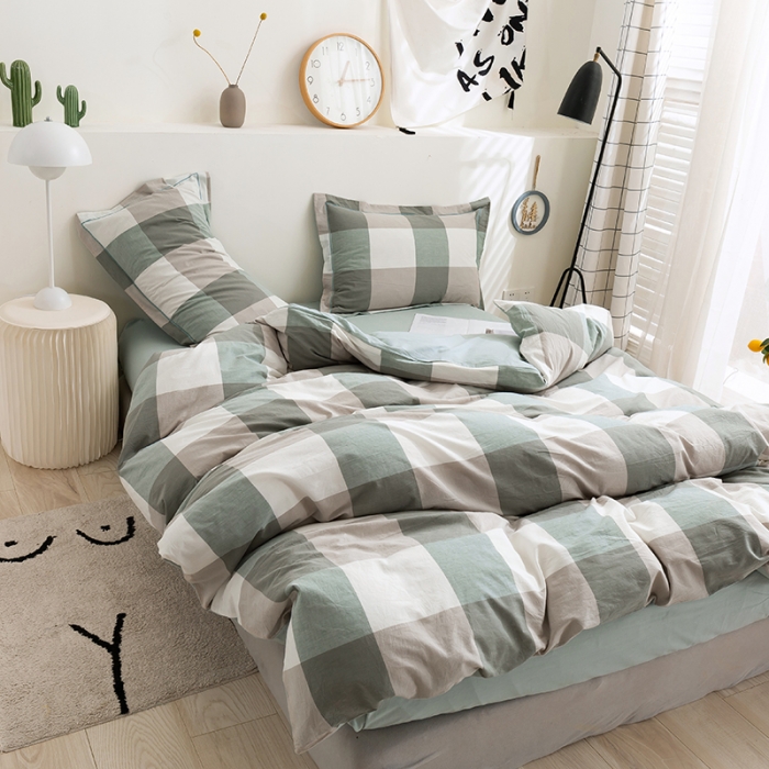 91家纺网 家纺一手货源 找家纺 简色坊 2023新款全棉水洗棉四件套 优雅格调-绿