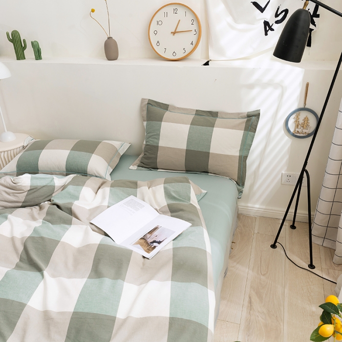 91家纺网 家纺一手货源 找家纺 简色坊 2023新款全棉水洗棉四件套 优雅格调-绿