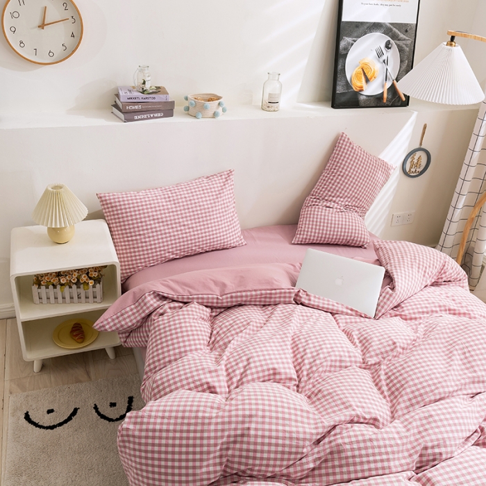 91家纺网 家纺一手货源 找家纺 简色坊 2023新款全棉水洗棉单品被套 豆沙小格