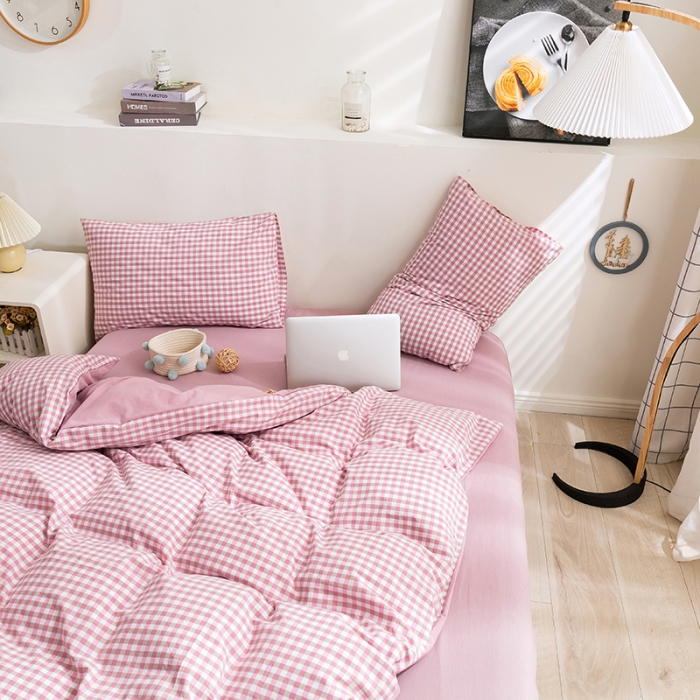 91家纺网 家纺一手货源 找家纺 简色坊 2023新款全棉水洗棉单品被套 豆沙小格