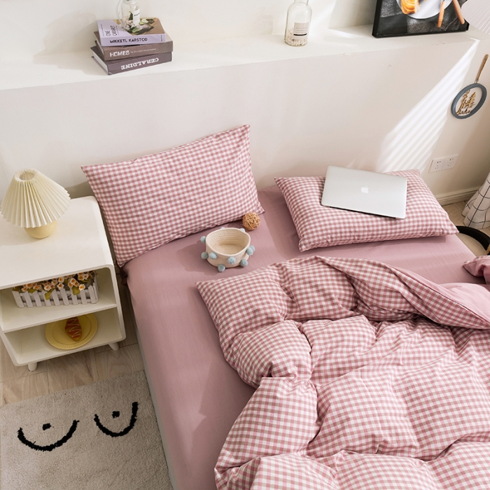 91家纺网 家纺一手货源 找家纺 简色坊 2023新款全棉水洗棉单品被套 豆沙小格