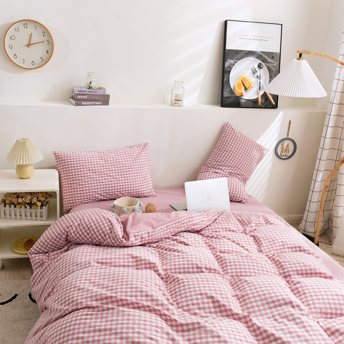 91家纺网 家纺一手货源 找家纺 简色坊 2023新款全棉水洗棉单品被套 豆沙小格